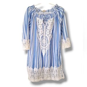 NWT Magic Stripe Blue and White Lace Shirt Dress Size S, but runs like M